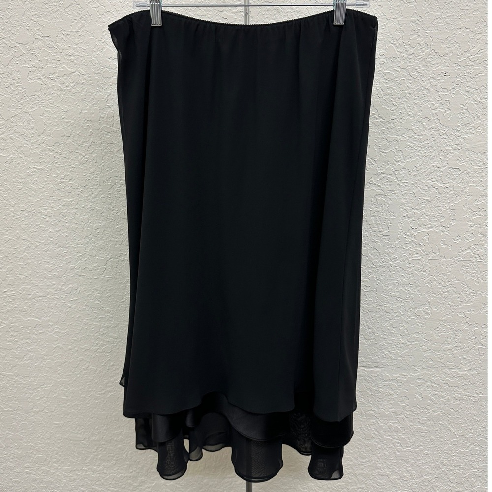 Alex Evenings Black Chiffon Tiered Ruffle Hem Midi Skirt Made in USA Size XL